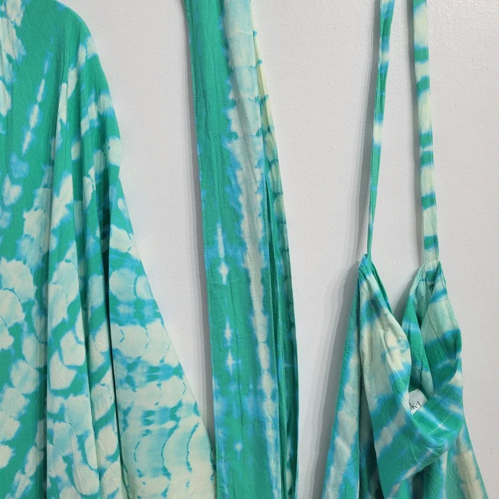 Style Park-J Tie Dye 3-Piece Set Women Turquoise Kimono Pants Bag Resort  Elasti